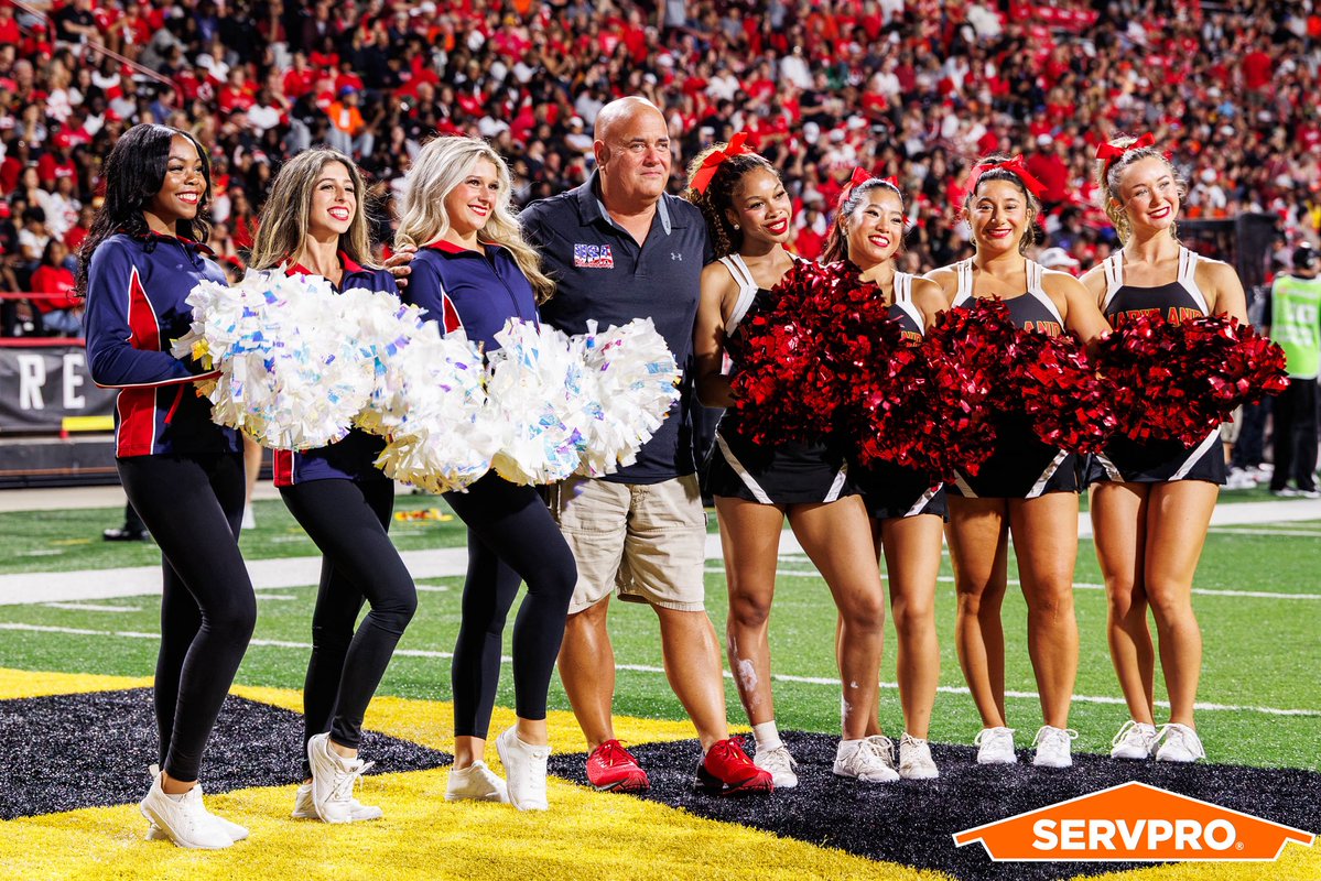 umterps's tweet photo. At our Virginia Tech game, we were proud to honor former Maryland cheerleader Ken Martin as our @SERVPRO Hometown Hero.

For 22+ years, Ken and the USA Cheerleaders Organization raised $500,000+ to support military members, veterans, first responders, families and those in need. https://t.co/gnGA2USMma