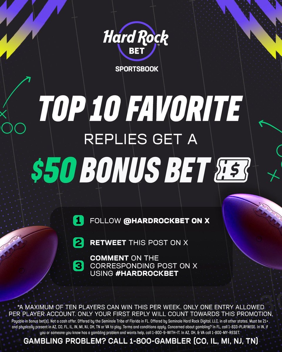 HardRockBet's tweet photo. WHO WANTS A $50 BONUS BET?! 

✅ Follow us
🔁 Retweet this post 
📲 Comment and use #HardRockBet
🏆 Admin picks their favorite 10 https://t.co/xT880LDI80