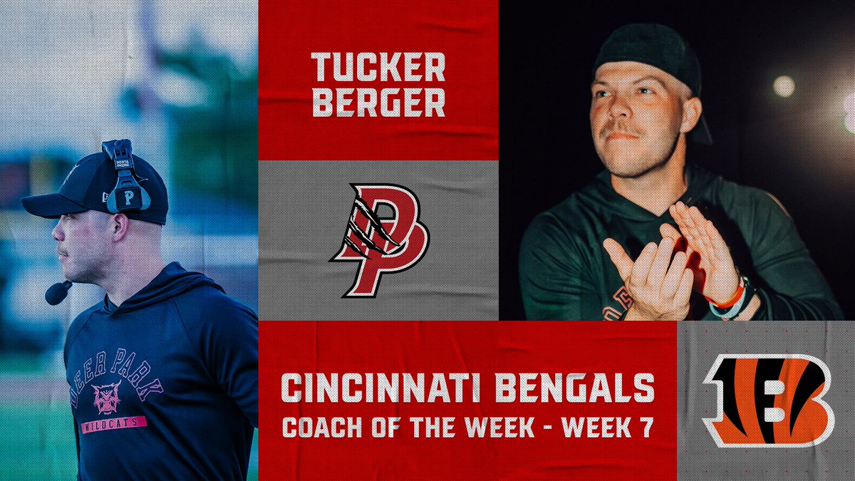 DP_Athletics's tweet photo. Congratulations to Coach Tucker Berger on being nominated and chosen as the Cincinnati Bengals Coach of the Week for Week 7! He will be honored at the Bengals game on Dec. 13 vs. Kansas City, along with the other Coach of the Week winners! https://t.co/wNfsGQVpxC