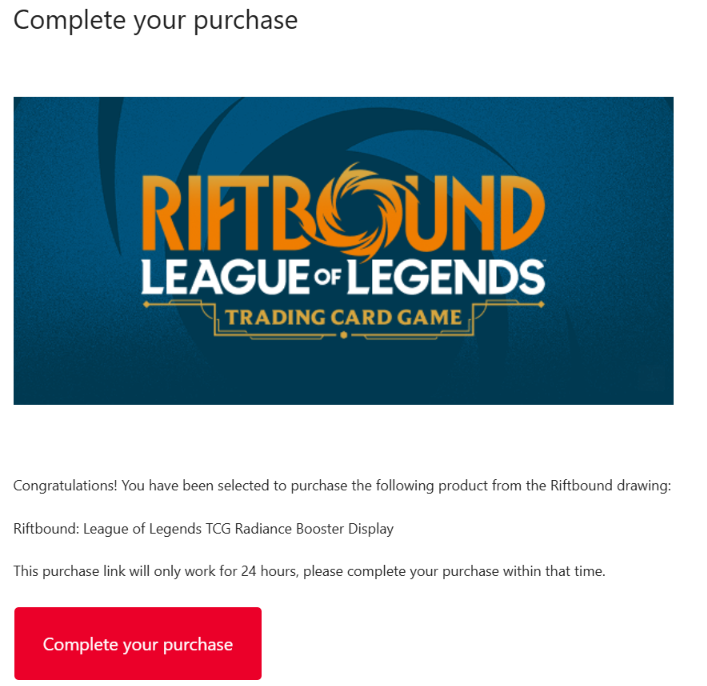 RiftboundReport's tweet photo. It's that time again folks!
Make sure you're checking your email over the next 48 hours to see if you were lucky and got access to the Radiance pre-orders from the @playriftbound Riot Games Merch store!
#RBRadiance https://t.co/FG8HPdPGVt