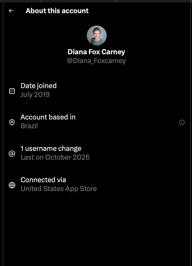 barbetta1's tweet photo. Everyone, please help REPORT them. A MAGA account in Brazil is impersonating PM Mark Carney's wife.

The handle of the fake account is:

 👉@ Diana_Foxcarney  👈 https://t.co/NWggtlyPyb