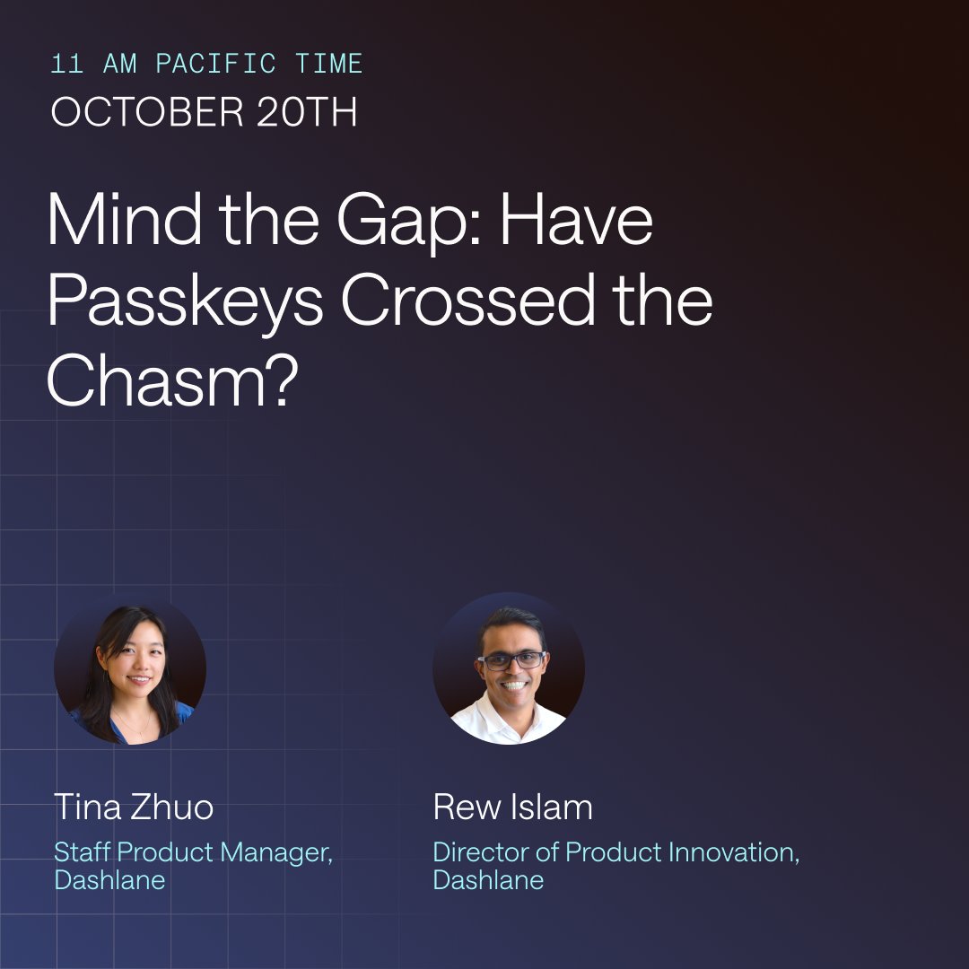 dashlane's tweet photo. Heading to #Authenticate2026? So are we. Don’t miss Dashlane on stage!
🎙️ Rew Islam & Tina Zhuo
🔑 Mind the Gap: Have Passkeys Crossed the Chasm?
📅 Tuesday, October 20th @ 11:00 AM PT
🎙️ Paul Tournemaine (Dashlane) & Rob Brown (Signicat)
🛡️ Account Recovery with FIDO DocAuth Type 5: Your Workforce Can Already Defeat Deepfakes
📅 Wednesday, October 21st @ 8:30 AM PT
See you in Carlsbad: https://t.co/EAOtBhof6w
