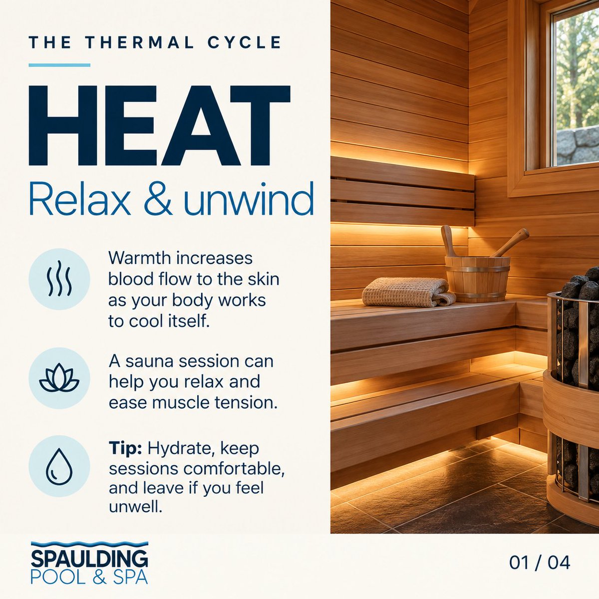SpauldingPools's tweet photo. 🔥 Heat. ❄️ Cool. 🌿 Rest.

The thermal cycle is a Nordic tradition that combines sauna heat, a refreshing cool-down, and quiet rest—with benefits for both body and mind. Would your dream backyard wellness space include a sauna, a cold plunge, or both? #ThermalCycle https://t.co/ZgzzlesTti