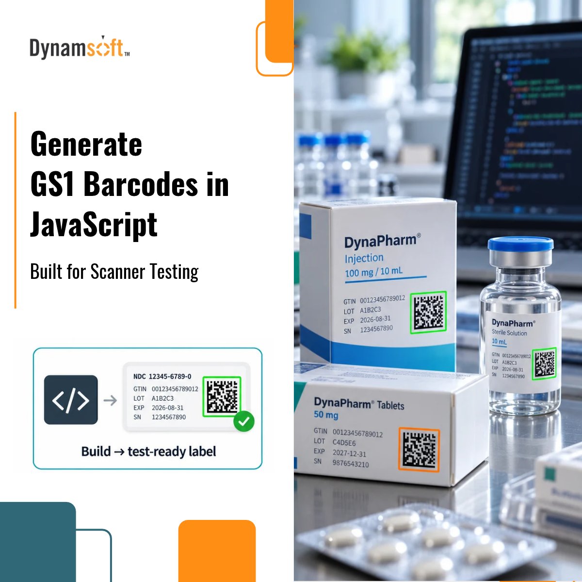 dynamsoft's tweet photo. Need GS1 barcodes to test your parser? Build a browser-based generator in JavaScript with valid AI strings, auto check digits, and scanner-ready exports.
https://t.co/RNhYS86HPY
#GS1 #JavaScript #BarcodeScanning #WebDev https://t.co/JBUm7rr5Or