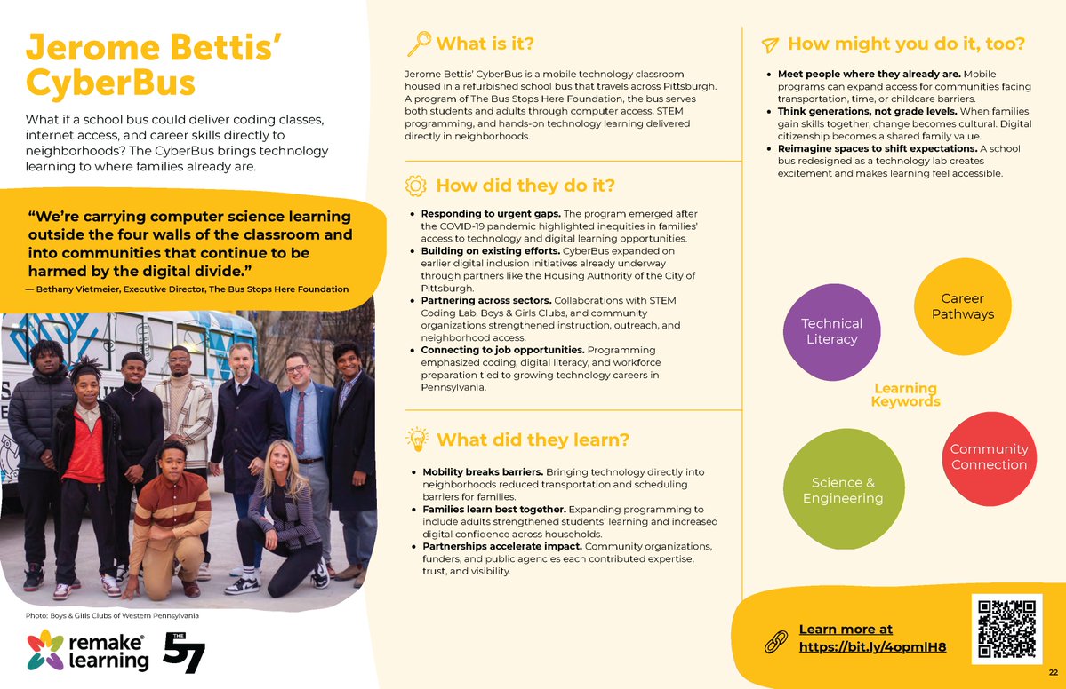 remakelearning's tweet photo. What if the technology classroom came to you? 🚌💻
Jerome Bettis’ CyberBus brings computer access, coding, STEM learning & career skills directly into Pittsburgh neighborhoods.
Find it in #The57: https://t.co/JCa8gUOYS0 https://t.co/L4AHSijKoy