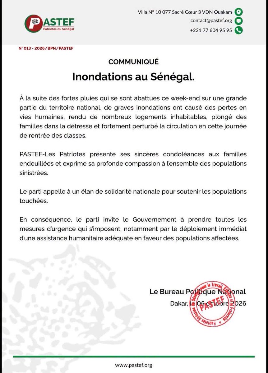 elmaalignjaay's tweet photo. Communiqué de Pastef Les Patriotes https://t.co/jOjtIMAVKA
