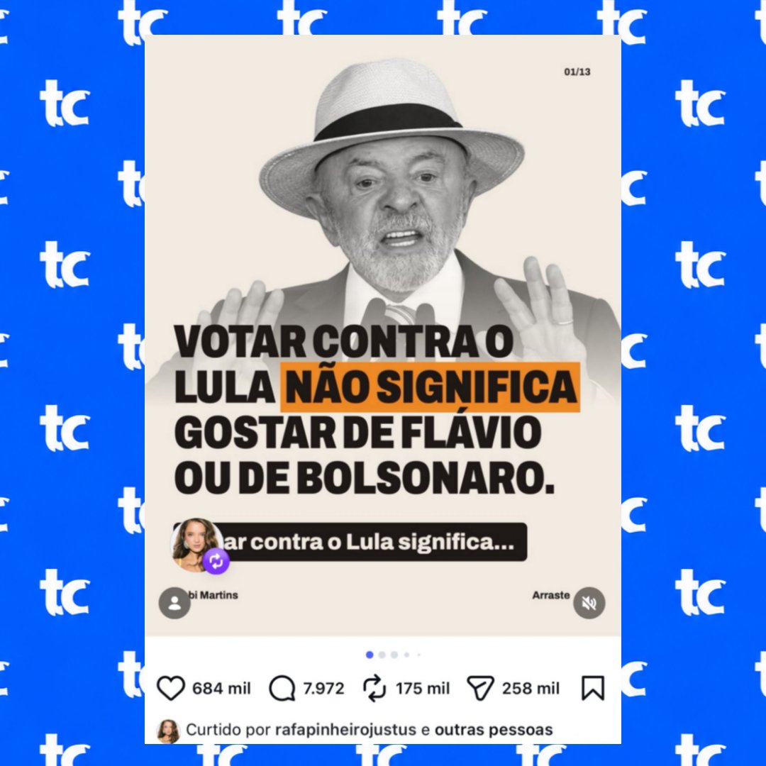 trackchartt's tweet photo. Rafa Justus em nova publicação sobre as #Eleições2026:

“Votar contra o Lula não significa gostar de Flávio ou Bolsonaro, votar contra o Lula significa não querer que o feminicídio seja aumentado, não querer que nossa vegetação continue sendo queimada” https://t.co/cjUTxtop6Z