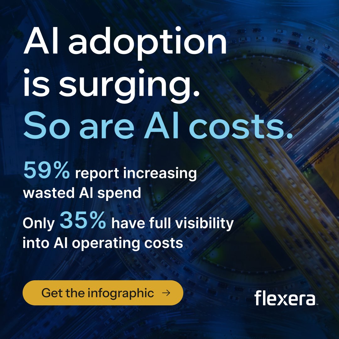 flexera's tweet photo. Enterprise AI is evolving from experimentation to accountability.

Our latest infographic highlights key insights from Flexera and KPMG on AI costs, governance and business value.

Get the infographic: https://t.co/pIGAWnVpgW

#AI #AIGovernance #AICostManagement #FinOps #Flexera https://t.co/cluqUK7FIE