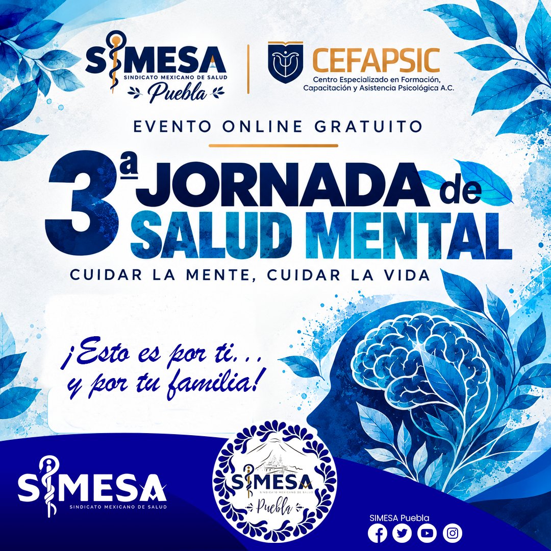 SSimesa17496's tweet photo. 🧠💙 CUIDAR LA MENTE TAMBIÉN ES CUIDAR LA VIDA

En SIMESA Puebla creemos que hablar de salud mental, informarnos y contar con herramientas profesionales también forma parte del bienestar integral. https://t.co/widBO1OvBv