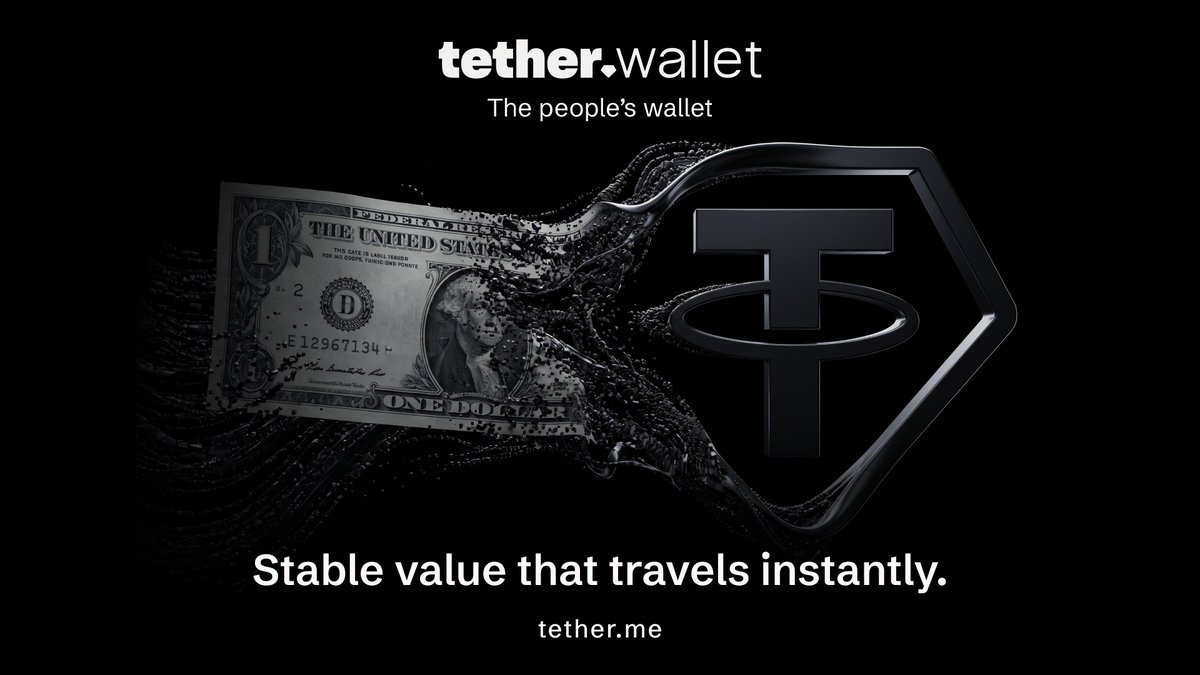 tetherwallet's tweet photo. USD₮ = digital value stable at 1 US dollar. 
Hold it. 
Send it. 
No borders. 
No delays. 
Just stability with Tether Wallet https://t.co/Jmo2uzUBfw