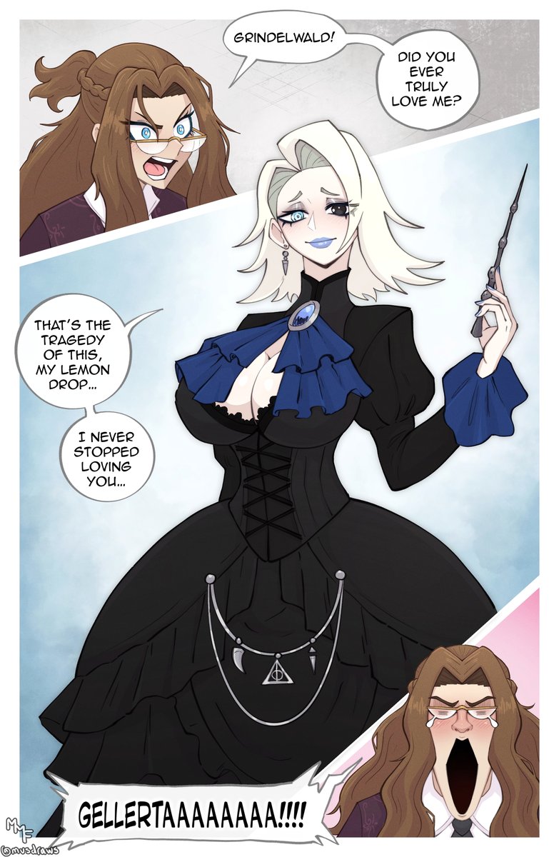 musdraws's tweet photo. Dumbledore x Grindelwald toxic yuri genderbends
#harrypotter https://t.co/xlpKWYs7HW