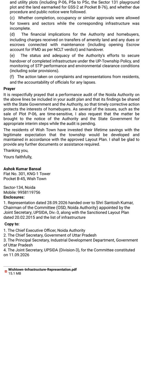 akb2853's tweet photo. @myogiadityanath Ji, @CMOfficeUP @ChiefSecyUP @IndiaCAG Wish Town (Noida) homebuyers seek CAG audit of Noida Authority for not enforcing 2015 Layout Plan: GSS-2 unbuilt, community plots P5a, P5b, P55, P6 sold, Infra incomplete, no handover. Urgent intervention requested @CeoNoida https://t.co/cixYneBMDo