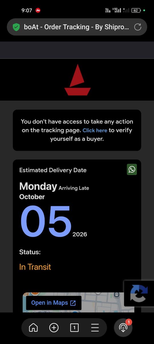 ankit_barai04's tweet photo. Dear @RockWithboAt ,my Order ID 10250101 was scheduled for delivery today (5 Oct), but it was not delivered. Tracking ID GS8825980856 shows the shipment has already reached the destination city and is now marked “Arriving Late.”
Please arrange delivery ASAP and resolve this delay https://t.co/tlnR7uYubU
