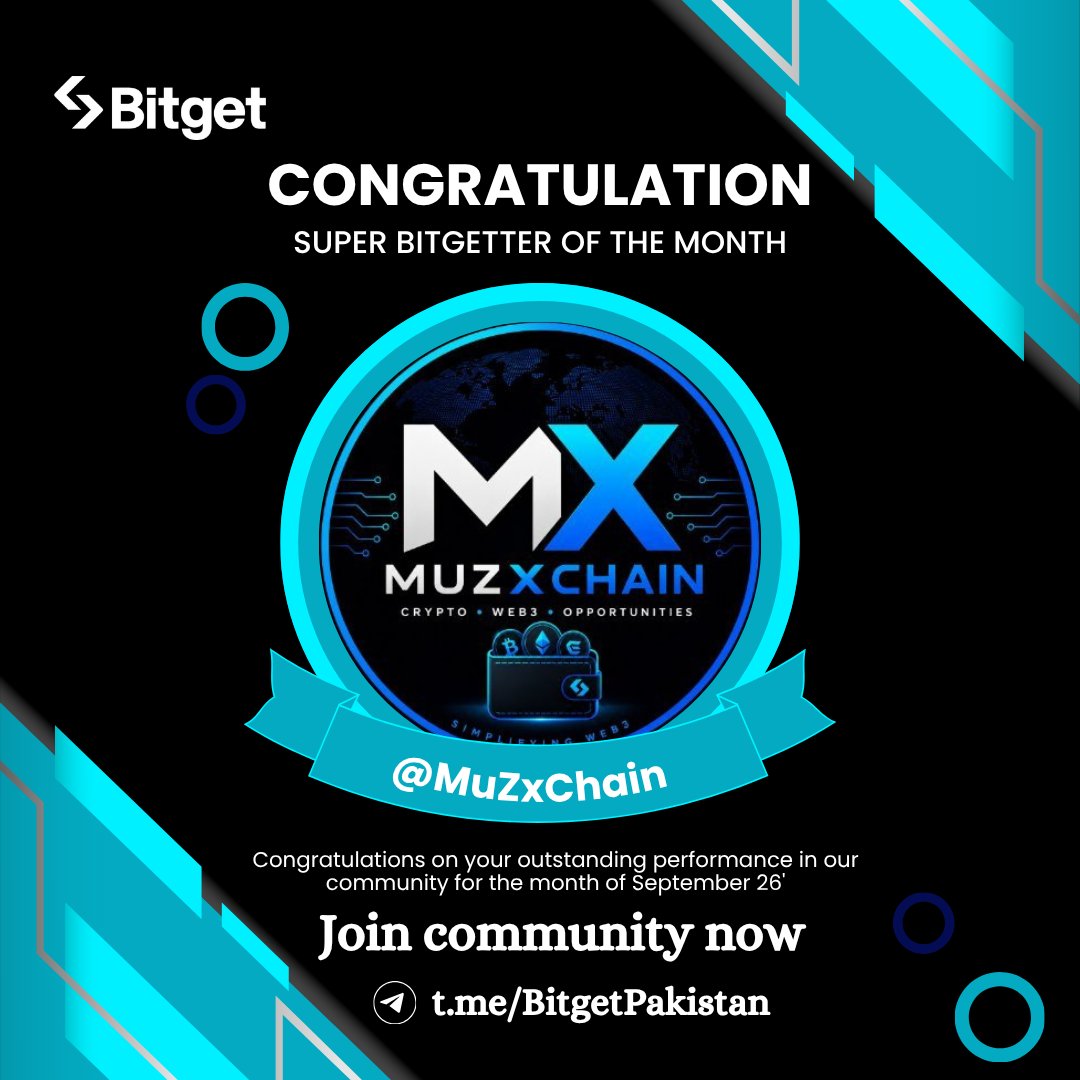 BitgetPak's tweet photo. 🎉 Say hello to the Super Bitgetter of September 2026! 🚀

Big congratulations to @MuZxChain for taking the crown this month! 🏆

🎁 Exclusive Bitget merch coming your way
🔥 October entries are officially OPEN
✅ Follow @BitgetPak & stay active

Could YOU be our next Super Bitgetter? 👀