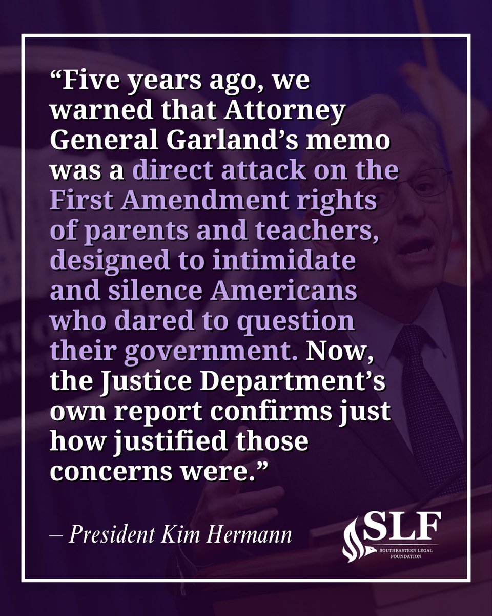 slf_liberty's tweet photo. Parents speaking at school board meetings, questioning curriculum, and advocating for their children are not threats to be investigated by the federal government. They are citizens exercising the very freedoms the First Amendment was written to protect.

SLF stood with parents then, and we stand with them now. Government officials must be held accountable when they cross constitutional lines, and we will continue fighting to ensure this never happens again.