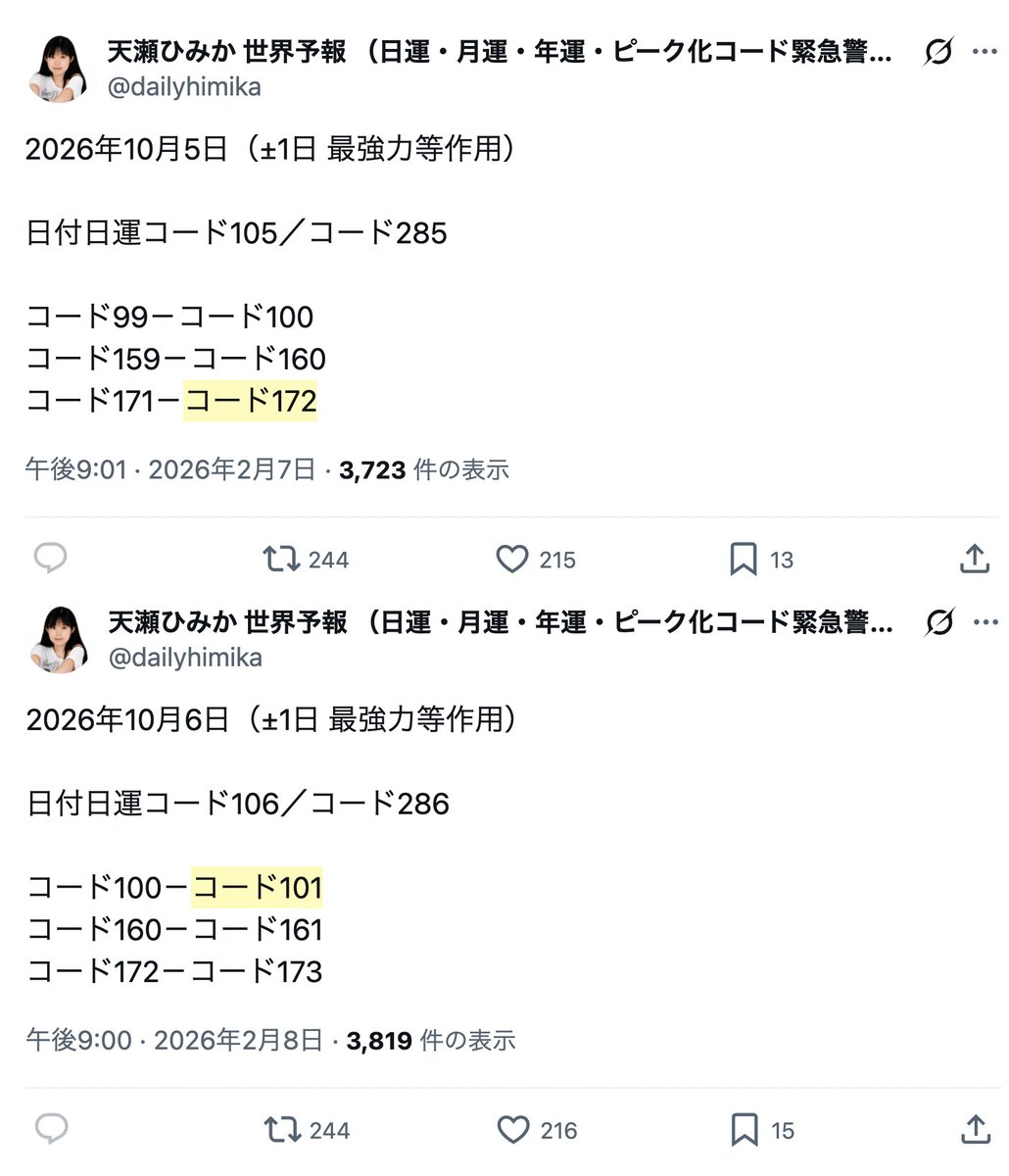 amasehimika147's tweet photo. 台風発生日、これで29連続的中。

《台風はコード101の日に発生します》

台風27号・28号・29号「トリプル台風」が発生

◼️10月1日　コード101　台風27号「チョーイワン」発生

◼️10月5日　コード101／コード172　ハリケーン「ノロ」が越境台風28号に　台風29号「コグマ」もダブル発生

コード通り https://t.co/TAvgmD6UVI