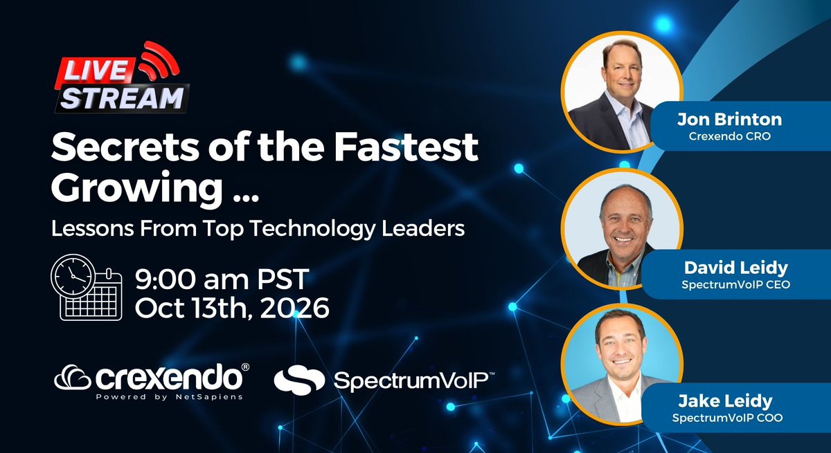 netsapiens's tweet photo. Join us on October 13 as @SpectrumVoIP's Dave Leidy and Jake Leidy sit down with Crexendo CRO Jon Brinton to share their story on Secrets of the Fastest Growing.

🪑Grab your spot: https://t.co/xJv3g5p16L

#Crexendo #PoweredByNetSapiens $CXDO https://t.co/upk0tyzKk5