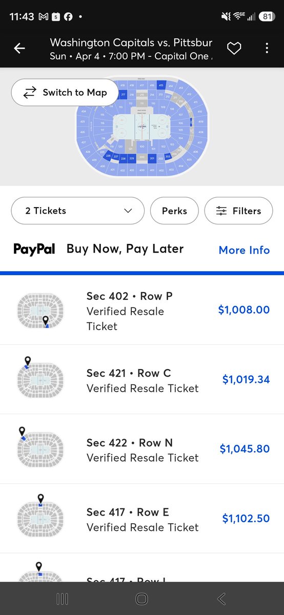 docrich11's tweet photo. @RealHB17 @HunterHodies Here are prices currently for the April 4th game in DC. In the upper upper bowl. https://t.co/tHgPvfdUXP