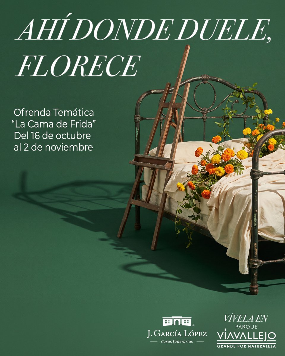 Via_Vallejo's tweet photo. Hay historias que convierten lo que duele en algo que permanece. 🌼🎨
Este Día de Muertos, conoce “La Cama de Frida”, nuestra ofrenda temática. Del 16 de octubre al 2 de noviembre.
#parqueviavallejo #vallejolovers #diademuertos https://t.co/RYTDZw1fos