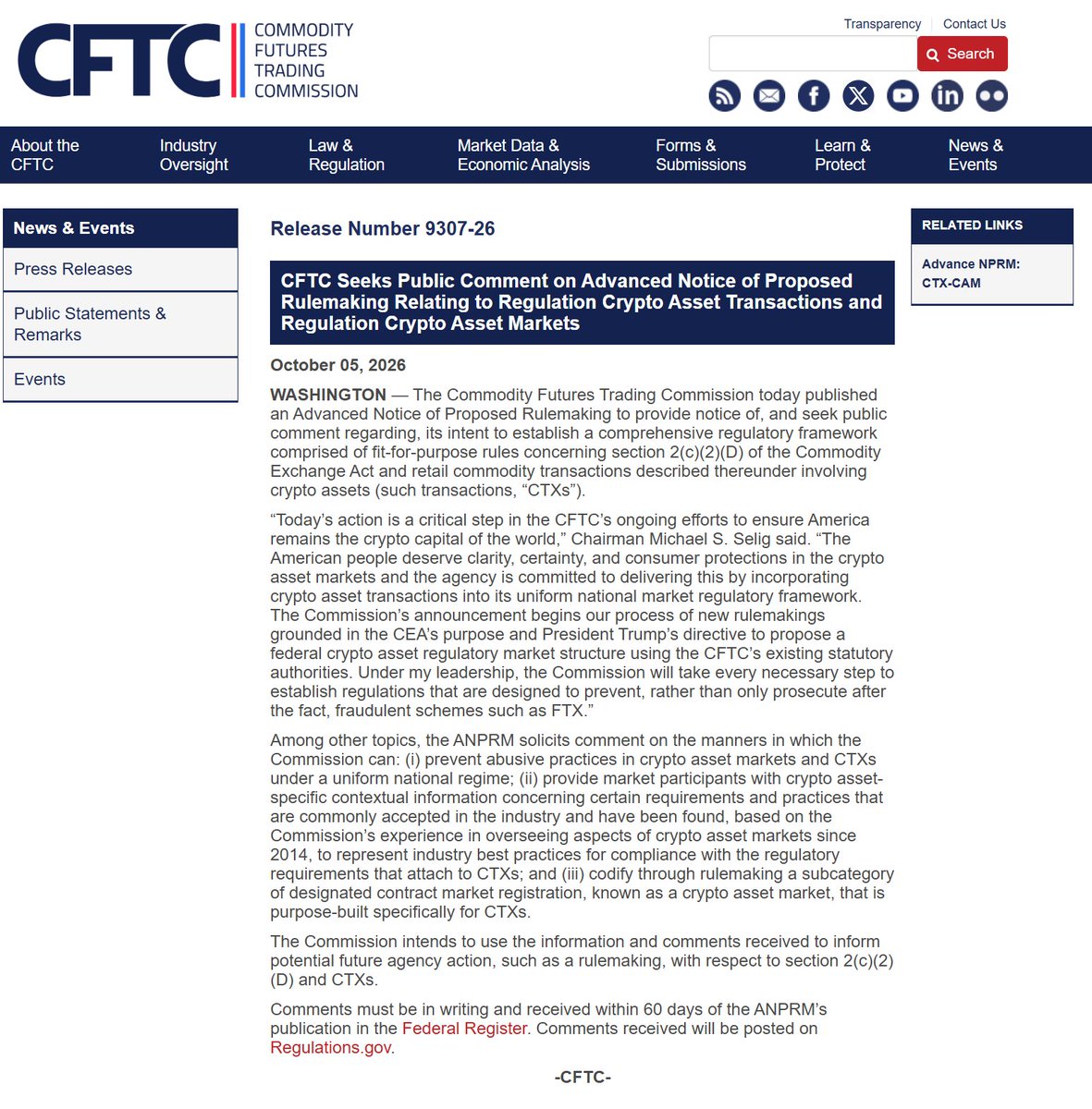 ChadSteingraber's tweet photo. The CFTC drops new crypto rules.  👀⬇️ https://t.co/TJreUrF46Y