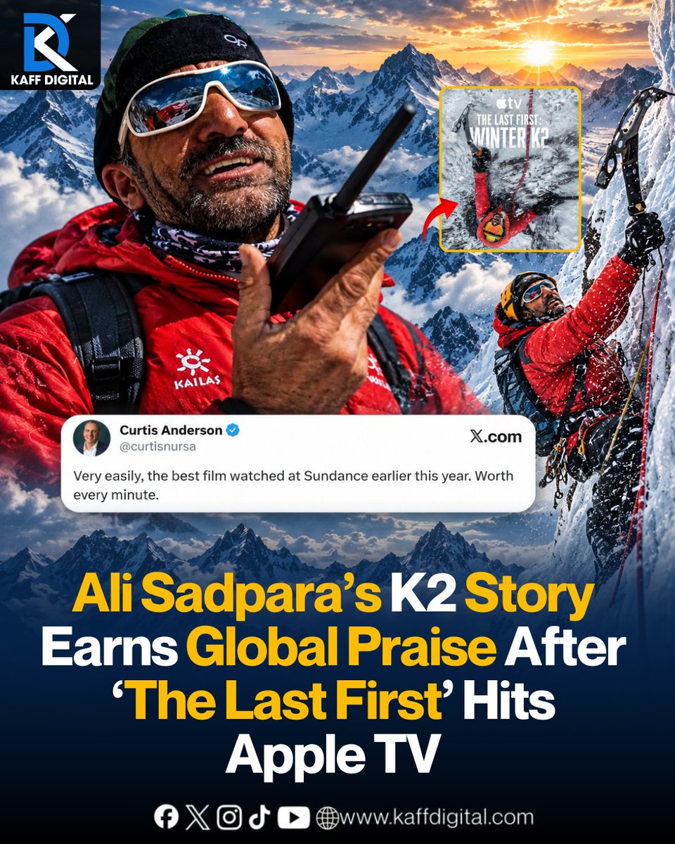 KaffDigital's tweet photo. The documentary The Last First: Winter K2 is now streaming on @appletv , revisiting the tragic 2021 K2 expedition that claimed the lives of legendary Pakistani climber Mohammad Ali Sadpara, Iceland’s John Snorri and Chile’s Juan Pablo Mohr Prieto.
#KaffDigital #TheLastFirst https://t.co/9nDkhgVHHB