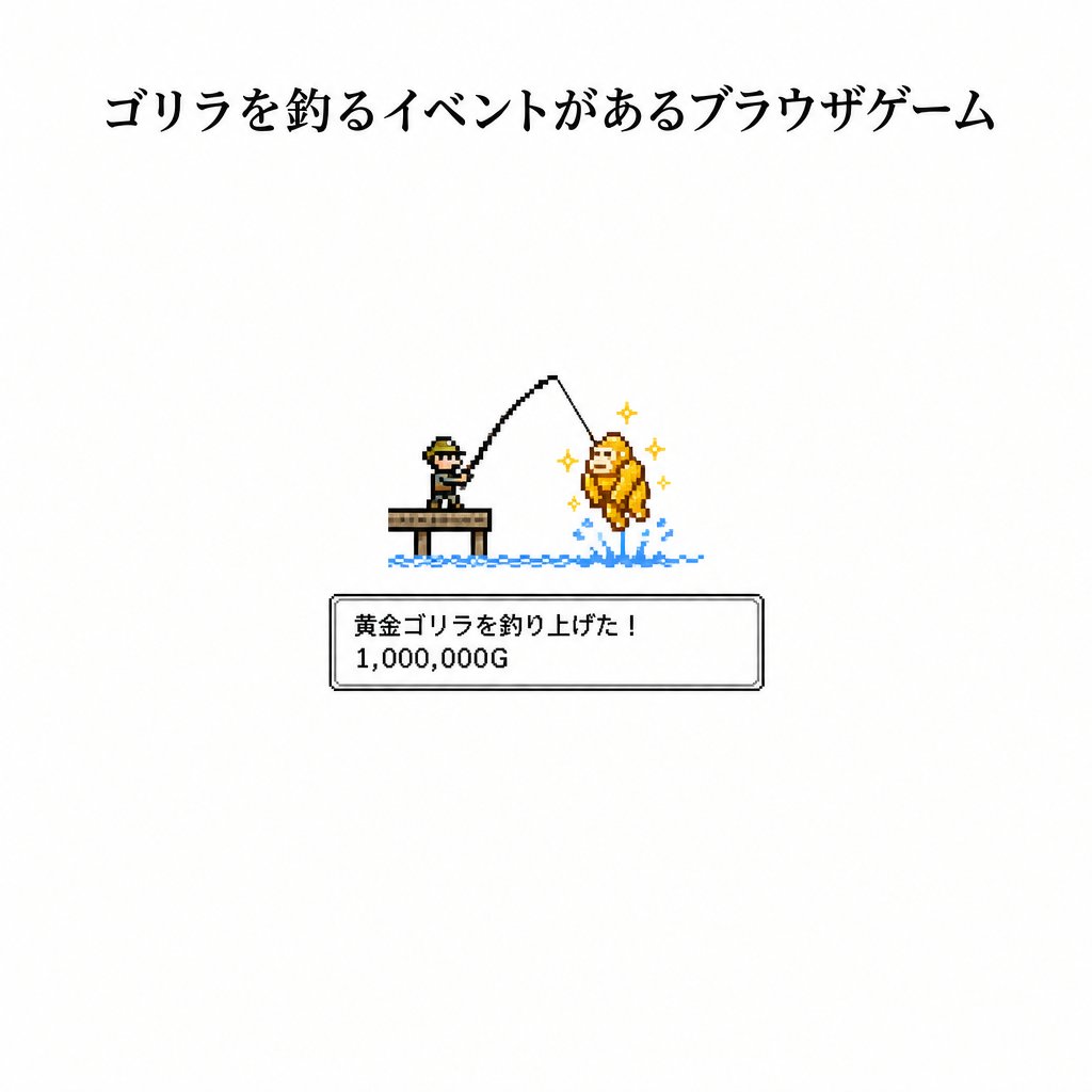 majingaiFFA's tweet photo. ゴリラを釣るイベントがあるブラウザゲーム。
黄金ゴリラは100万ゴールドです。