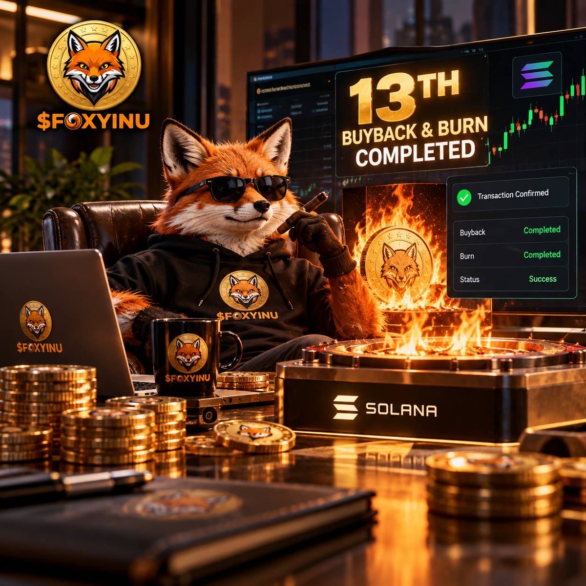 FOXYINU_SOL's tweet photo. 🔥 13TH BUYBACK &amp; BURN — COMPLETED! 🔥

https://t.co/67LkRsrTZx

Another milestone achieved by the $FOXYINU 🦊

♻️ Supply reduced
💎 Scarcity increased
🚀 Community getting stronger

We don’t just talk. We build. We burn. We keep moving forward.
#FOXYINU #Solana #BuybackAndBurn https://t.co/ug2DnQ5Wc2