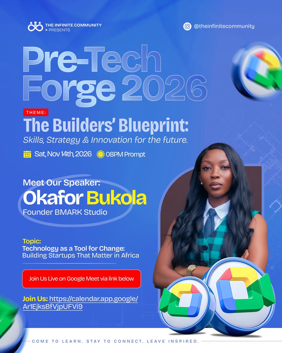 _techforge's tweet photo. Anyone can launch a startup. What does it take to build one that actually matters in Africa?

Meet our next Pre-TechForge 2026 speaker: Okafor Bukola, Creative Entrepreneur & Founder, BMARK
Studio.

She'll be speaking on Technology as a Tool for Change:
Building Startups That Matter in Africa. 

📅 Sat, Nov 14th | 8PM
📍Google Meet

Add to calendar: https://t.co/B5PSrXOKbh
