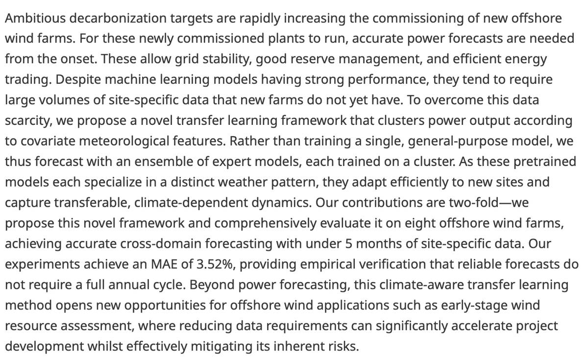 EnvDataScience's tweet photo. New article!

Cross-domain offshore wind power forecasting: transfer learning through meteorological clusters

👉https://t.co/hjeasZmtxO
✍️Dominic Weisser, Chloe Hashimoto-Cullen and @bguedj 

#enviromental #data #wind https://t.co/0d1HuDGwzA