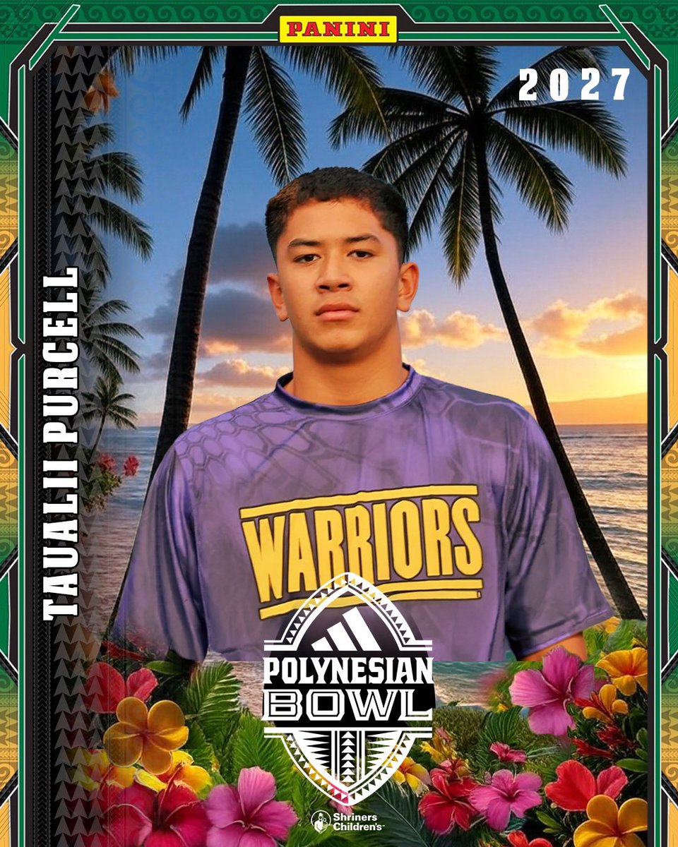 polynesiabowl's tweet photo. LB Taualii Purcell has been selected as a 2027 adidas Polynesian Bowl All-Star! 🌺 

Welcome to paradise @TauPurcell!  #adidasPolyBowl 🤙 🌴 https://t.co/xiHF1v8hxp