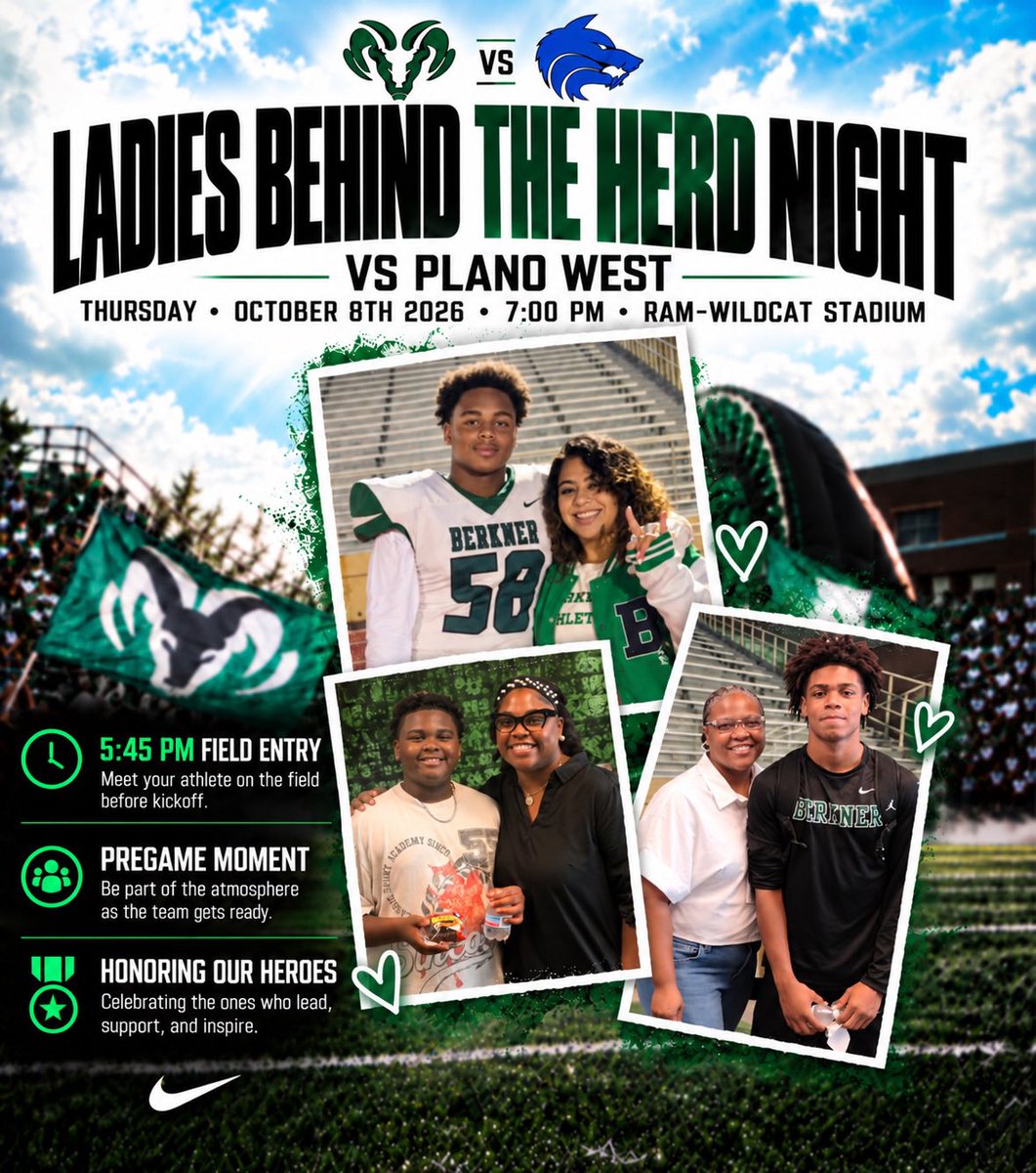 BERKNERFOOTBALL's tweet photo. It feels like it’s been forever, but it’s finally GAME WEEK again!!
We’re playing this week under the Thursday Night Lights!
It’s also Ladies Behind The Herd Night, where we’ll celebrate the women who make our program special!
#ProtectTheBrand | #HERD | #IOU | #BAM https://t.co/h4lVsuTN3u