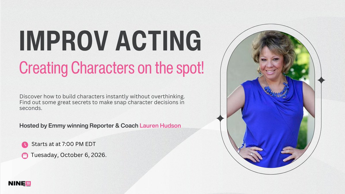 Nine9dotCOM's tweet photo. How fast can you create a character? 🥸

Learn how to make quick character choices without overthinking—and build characters in seconds through improv. Tomorrow, Oct. 6, 2026, at 7 PM ET 

RSVP > https://t.co/DI3XmQ6ko5