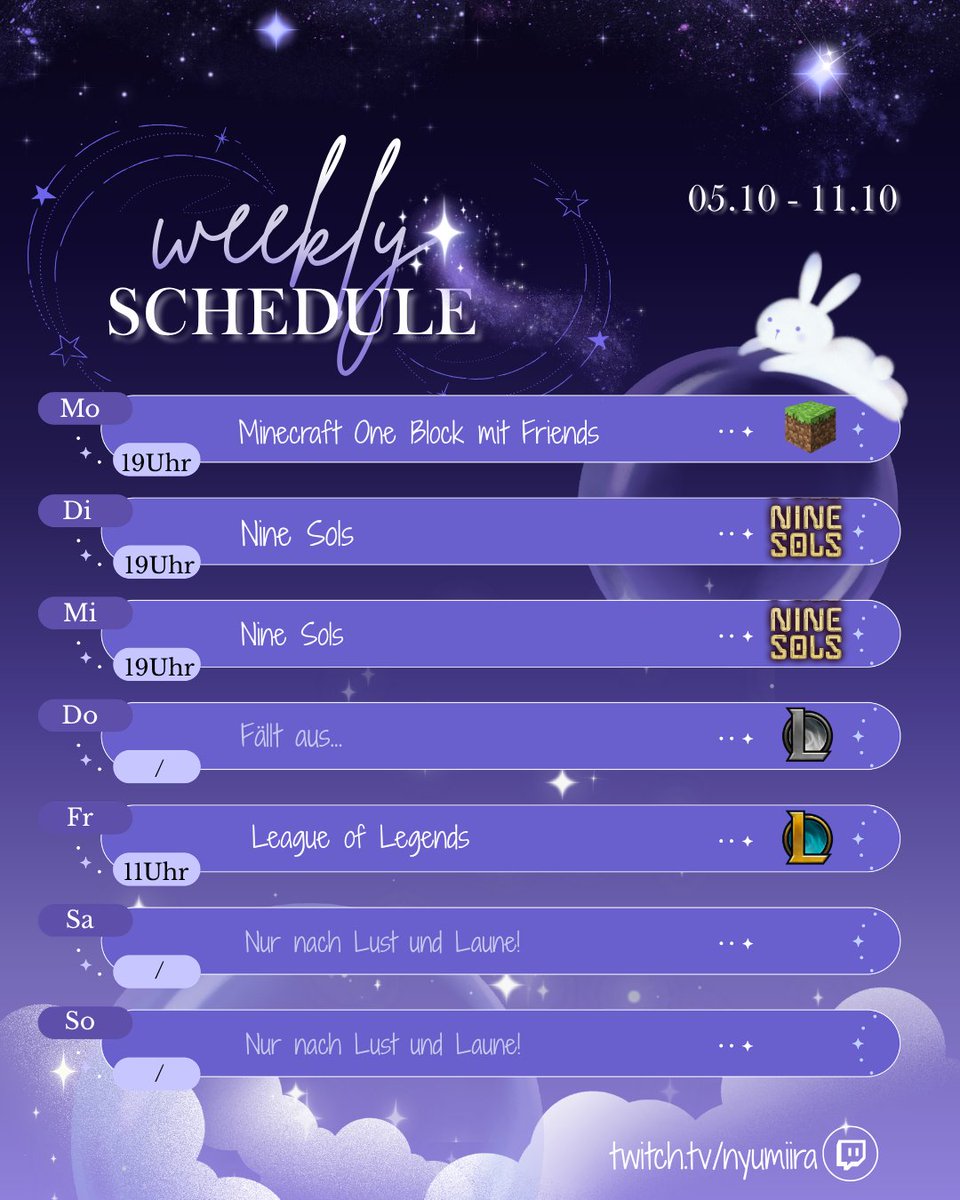 Nyumiira's tweet photo. Schedule für die erste Oktoberwoche. <: https://t.co/SOzfXOilWe