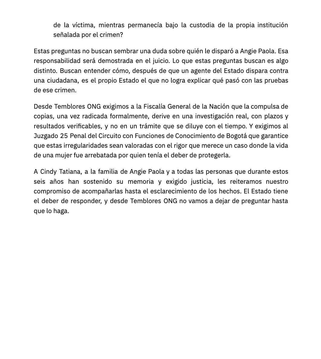 TembloresOng's tweet photo. Angie Paola fue asesinada durante el 9S. Seis años después, el arma vinculada al crimen apareció con el cañón cambiado y el proyectil recuperado de su cuerpo está perdido.
Ambas pruebas estuvieron bajo custodia estatal. Desde Temblores ONG exigimos respuestas. 👇 https://t.co/bYT2o52pGX