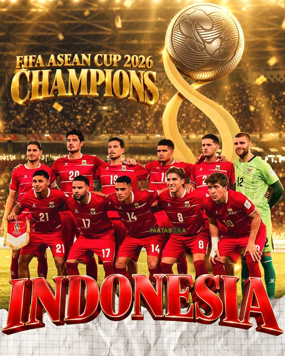 FaktaSepakbola's tweet photo. INDONESIA ARE THE 2026 FIFA ASEAN CUP CHAMPIONS! 🇮🇩🏆 https://t.co/UN5fstFlbt