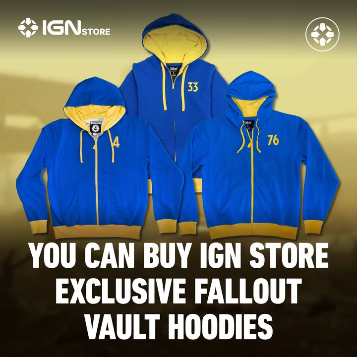 IGNStore's tweet photo. 🥶 Even Vault Dwellers get cold.
Stay warm this winter with the exclusive Fallout Vault Hoodie collection, featuring your favorite Vault numbers in classic blue and yellow. Shop the exclusive Fallout Vault Hoodie collection now on IGN Store: https://t.co/qu6ZLkJ5AB https://t.co/alB7GVelIt