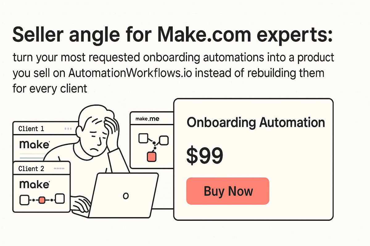 BishalPaul_AI's tweet photo. I've rebuilt the same client onboarding flow 14 times this year.

Lead capture → CRM sync → welcome email → Slack ping.

Same scenario. Different client name.

This week I packaged it as a template and listed it for sale.

Now it pays me while I sleep.

#Automation #Makecom" https://t.co/t0SOtf6Eg3