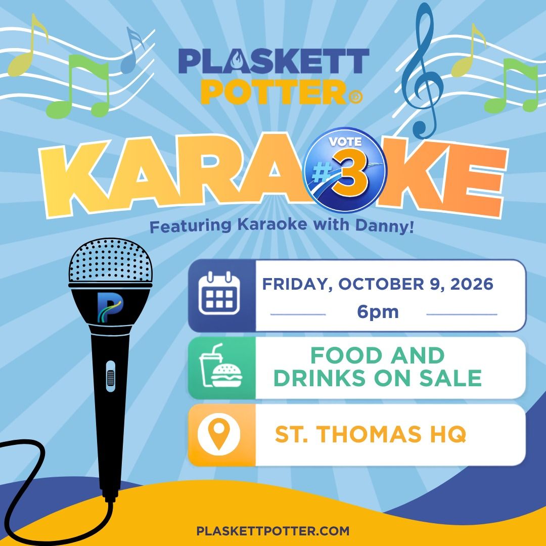 PlaskettPotter's tweet photo. STT and STJ, Friday night is for KARAOKE! 🎤🎶

STT, Danny is bringing the vibes to HQ. STJ, grab the mic and show us what you’ve got!

Food and drinks on sale. Bring your crew, pick your song, and come lime with Team Plaskett-Potter! 🇻🇮💙💛 https://t.co/8NrcaADxbr