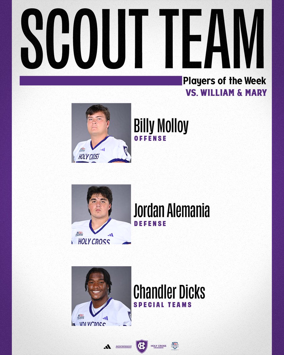 HCrossFB's tweet photo. This week’s Scout Team Players of the Week! 🏆

@bmolloy66 
@Jordan_Alemania 
@_cloading 

#GoCrossGo https://t.co/QhwwUXvISp