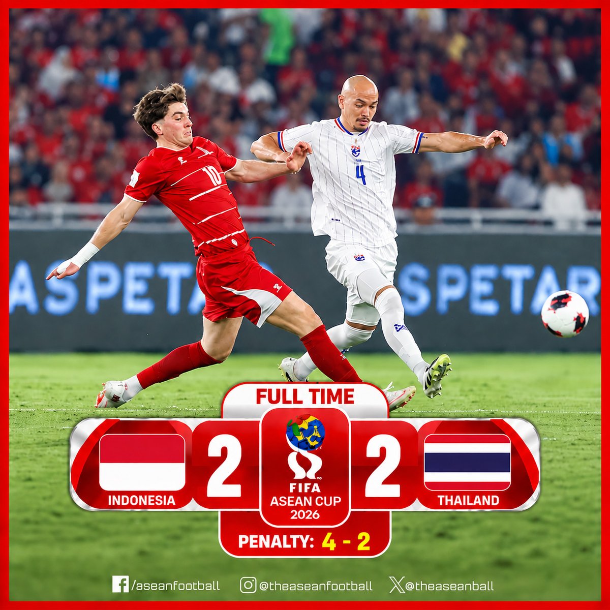theaseanball's tweet photo. ✨ FIFA ASEAN CUP 2026 - DIVISION 1 | 🏆 FINAL
FT: Indonesia 🇮🇩 2️⃣ - 2️⃣(Pen:4-2) 🇹🇭 Thailand

#FIFAASEANCup2026 #Aseanfootball https://t.co/MnsSax3ZUz