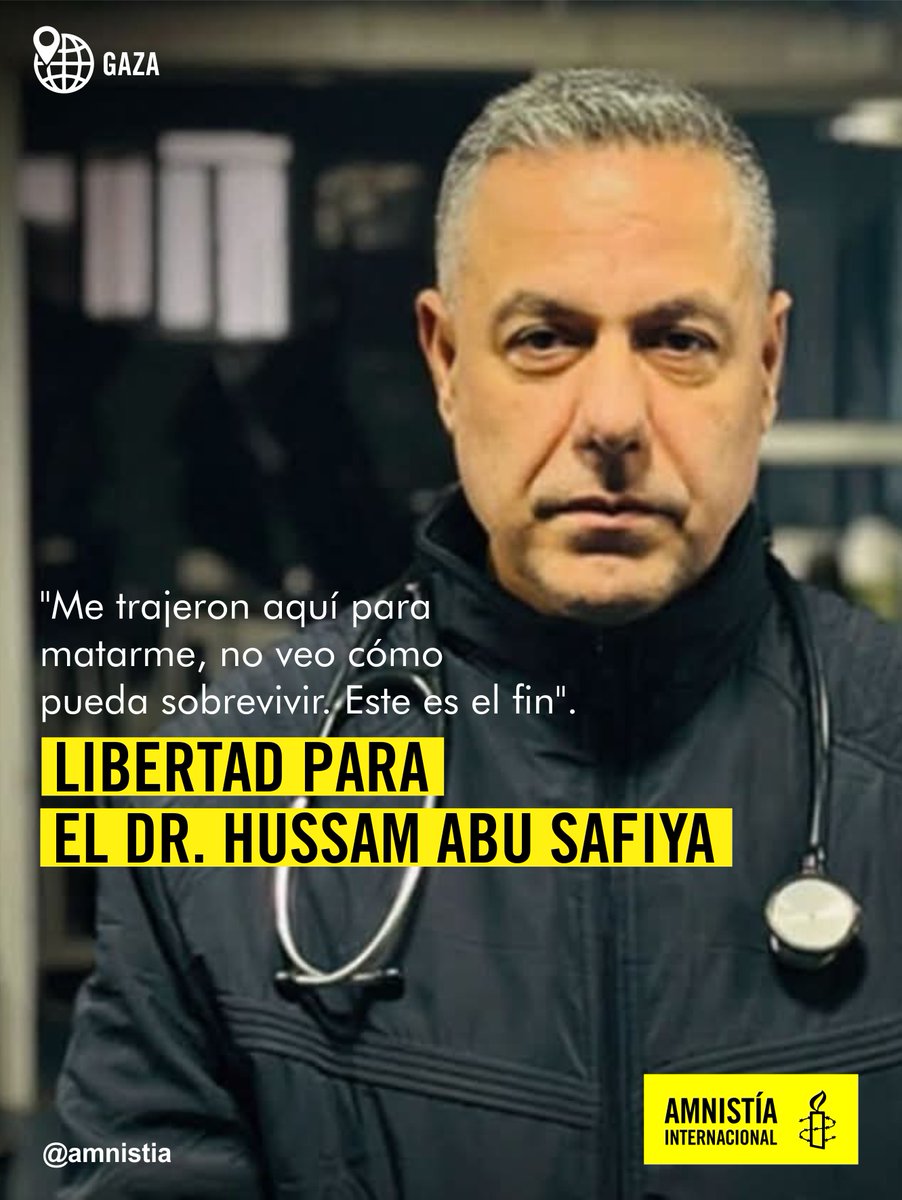 amnistia's tweet photo. El Dr. Hussam Abu Safiya permanece detenido arbitrariamente por brindar atención médica vital

Exigimos su liberación inmediata e incondicional. Firma la petición y sumemos voces para defender al personal de salud

https://t.co/0JegK7voo4 https://t.co/dh4Hh6Cyen