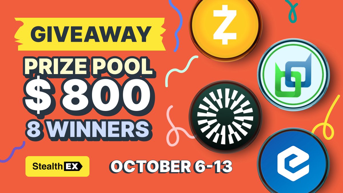 StealthEX_io's tweet photo. 🎉 StealthEX 8th Anniversary Giveaway 🎉

1 birthday, 8 partners, 2 giveaways 

@StealthEX_io is turning 8, and we’re throwing a party with a total of $800 in prizes! 🎂

Join our first $400 giveaway for a chance to win rewards in: 

🎁 $BELDEX by @BeldexCoin 
🎁 $ZEC by @Zcash 
🎁 $MNT by @Mantle_Official 
🎁 ecash:native by @eCash 

How to enter:
❤️ Like this post
🔁 Repost it
👤 Follow StealthEX + the partners 

⏰October 6-13
🏆 $400 & 4 winners 

Winners will be announced on October 13th. Good luck! 🍀