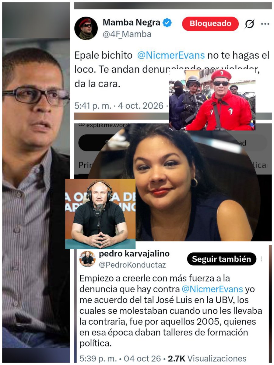 vivassantanaj_'s tweet photo. ¡A confesión de parte relevo de pruebas! Resulta que los "testigos" de la supuesta "víctima" por violación alias "Kareta" contra Nicmer Evans -@NicmerEvans-  son @4F_Mamba y @PedroKonductaz, es decir, el primero Valentín Santana, asesino y violador de mujeres y niñas, y el segundo, huyó de Colombia desde 2003 por ser reclutador de niños de las FARC. Claro, ahora la "justificación" de la supuesta  "víctima" y sus encapuchados - casi nadie con nombre y apellido - es que ella "no puede controlar" sus "apoyos" de maduristas y de criminales