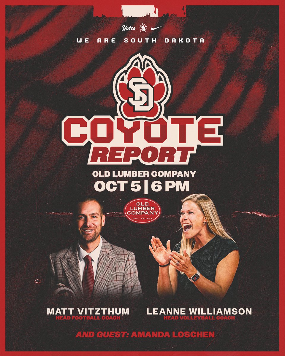 SDCoyotes's tweet photo. Another Monday, another Coyote Report!
Join us tonight from inside @OldLumberCo or live on the Coyote Radio Network beginning at 6:00 p.m.
#GoYotes https://t.co/iyjzl6Q4ew