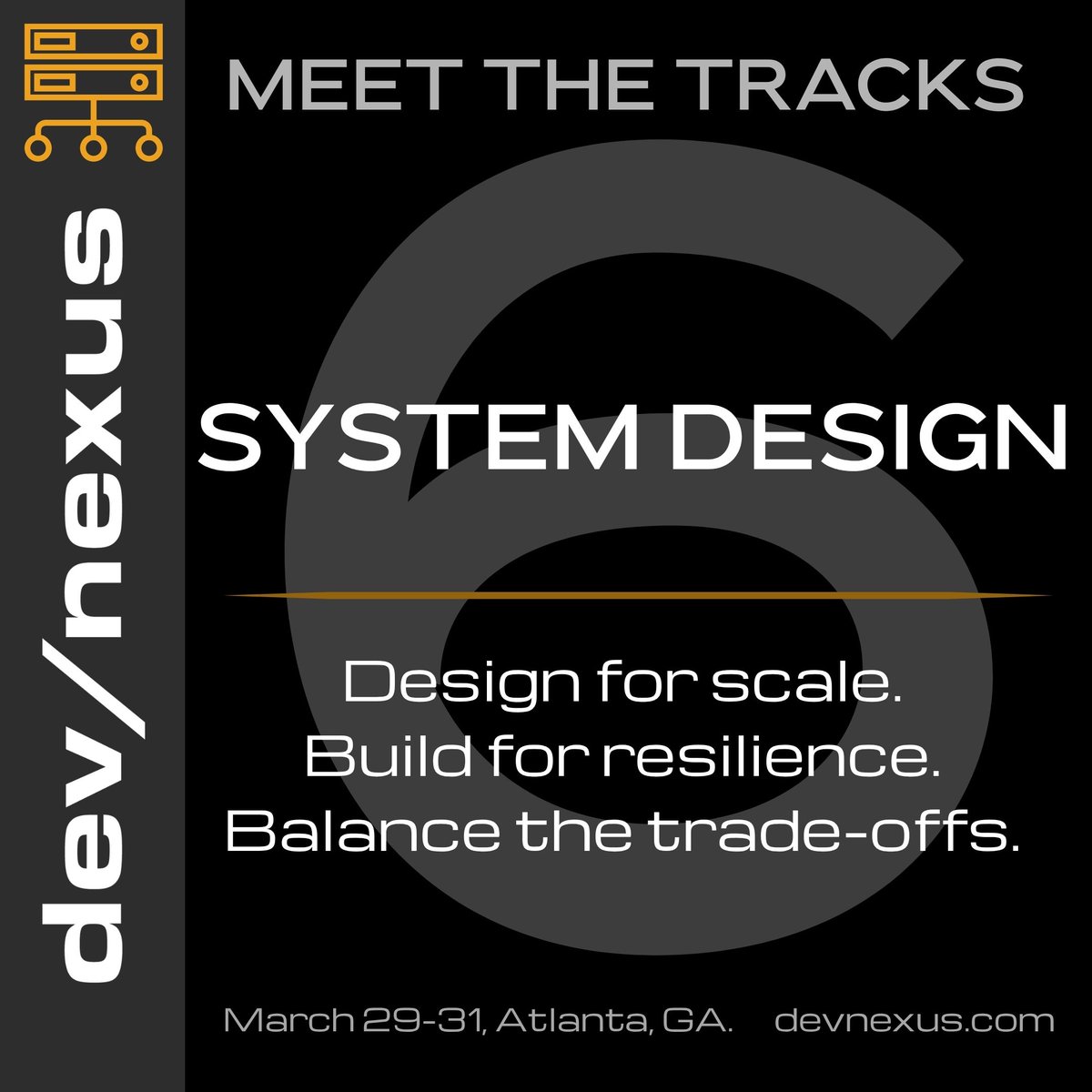 devnexus's tweet photo. Modern systems have a lot to balance. ⚖️ 

Next up in our #Devnexus2027 tracks: System Design.

Distributed systems. Event-driven design. Microservices. Cloud-native architectures. Integrating AI capabilities into existing platforms.

This track gets into the practical trade-offs behind it all, and how developers and architects balance scalability, resilience, performance and maintainability.

Meet the tracks → https://t.co/kWjJe9I5mX

#SystemDesign #Devnexus #TechEvents #Architecture #Microservices