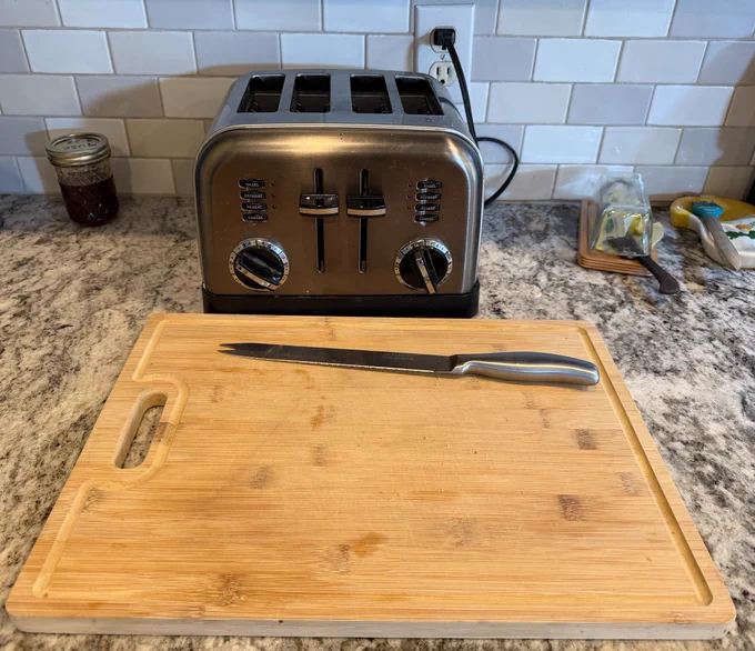 Cutting board in a kitchen.