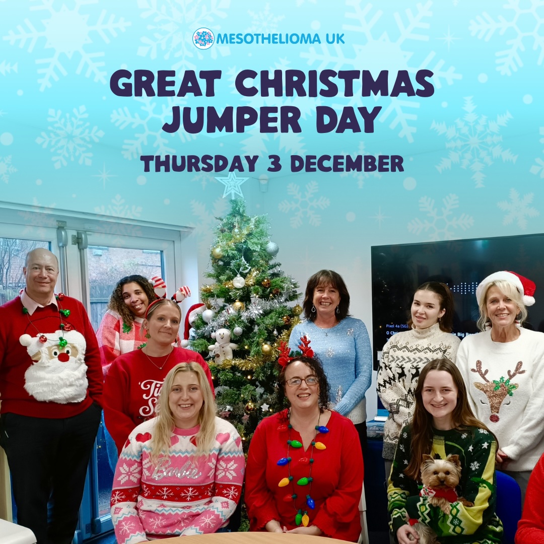 Mesouk's tweet photo. Mesothelioma UK’s #GreatChristmasJumperDay is back!🧑‍🎄

On 3 Dec, dust off your best winter woolly and get into the festive spirit! With your help, people affected by #mesothelioma &amp; their families will have a place to turn to.

Start fundraising: https://t.co/CT6defBNme https://t.co/iinVxQIX3a