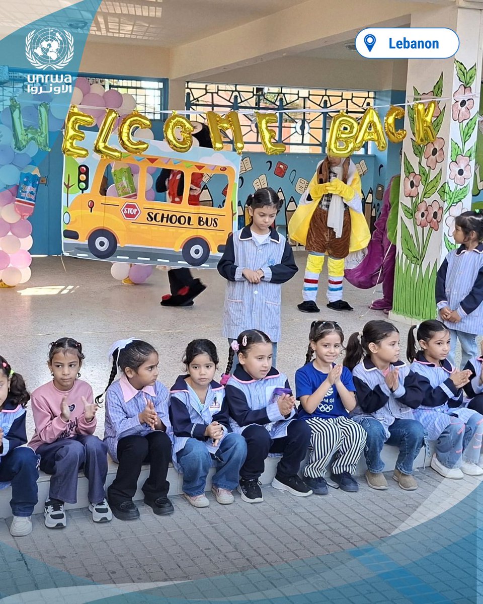 UNRWA's tweet photo. Back to school! In #Lebanon, UNRWA welcomes back over 35,000 #Palestine Refugee students to our 59 schools. 

UNRWA remains the main provider of education for the Palestine Refugee community in Lebanon. 

Education is more than learning. It is protection, resilience and hope. 

Every child deserves the opportunity to learn, grow and thrive. 

#UNRWAworks #FundUNRWA