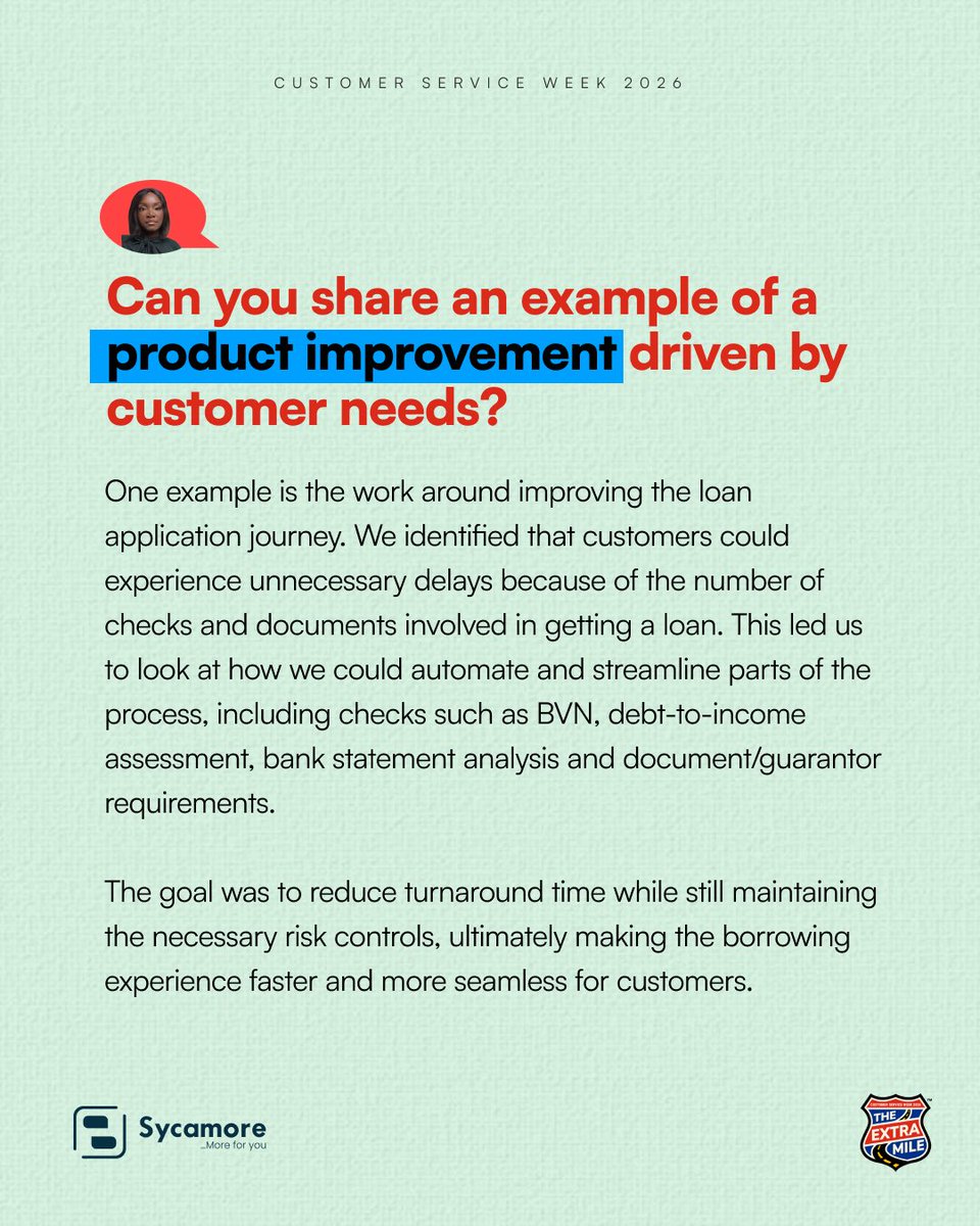 SycamoreNG's tweet photo. Sihiyona from the Product team shares how her team uses customer feedback, product data, support issues, user behaviour, and insights from teams that interact directly with customers to create better experiences💚✨

#csw2026
#Sycamoreforyou https://t.co/5EEMOqemBj