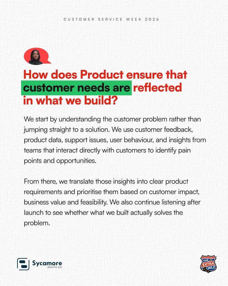SycamoreNG's tweet photo. Sihiyona from the Product team shares how her team uses customer feedback, product data, support issues, user behaviour, and insights from teams that interact directly with customers to create better experiences💚✨

#csw2026
#Sycamoreforyou https://t.co/5EEMOqemBj